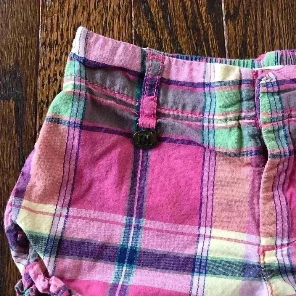 Ralph Lauren Girls 12M Pink/Blue Plaid Ruffled Hem Shorts - VGUC - Picture 3 of 8